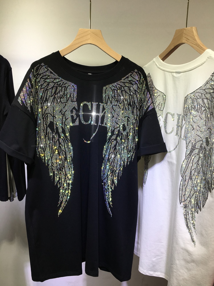 L-4XL Oversize Rhinestone Ange - Streetwear Brand Tees review and price