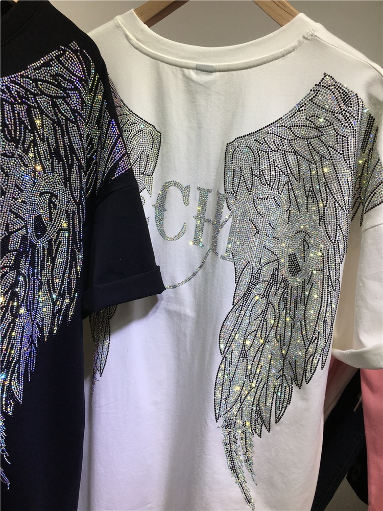 L-4XL Oversize Rhinestone Ange - Streetwear Brand Tees review and price
