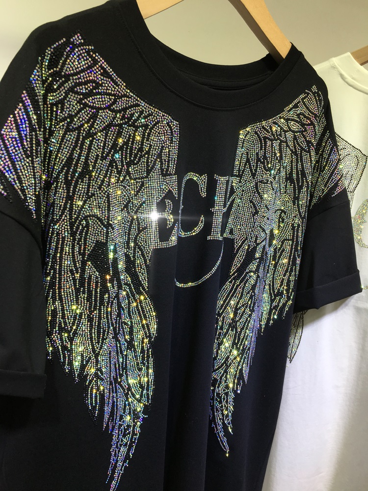 L-4XL Oversize Rhinestone Ange - Streetwear Brand Tees review and price