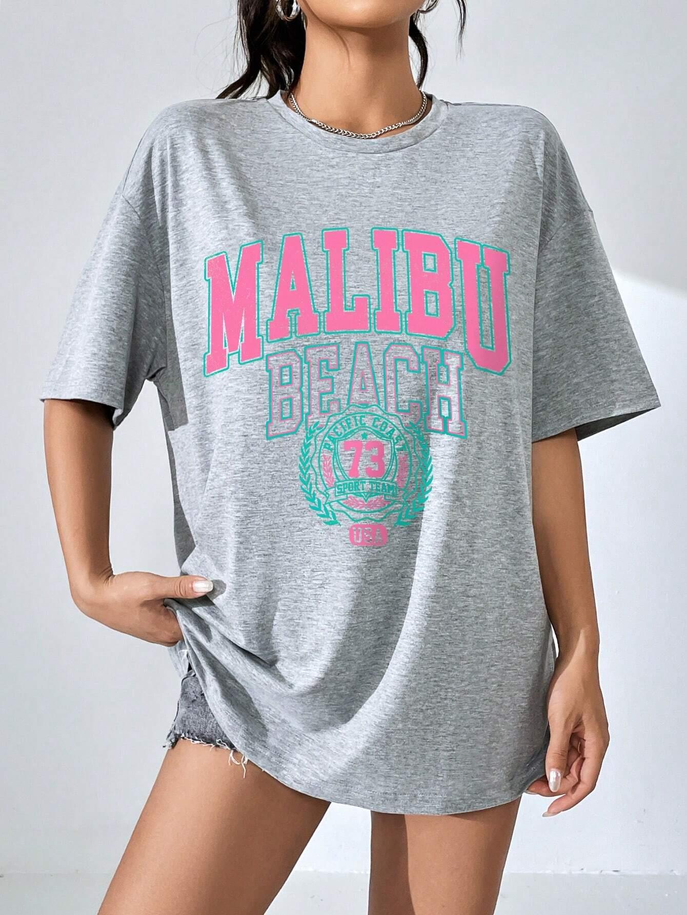 Malibu Beach Letter Print Prin - Streetwear Brand Tees review and price