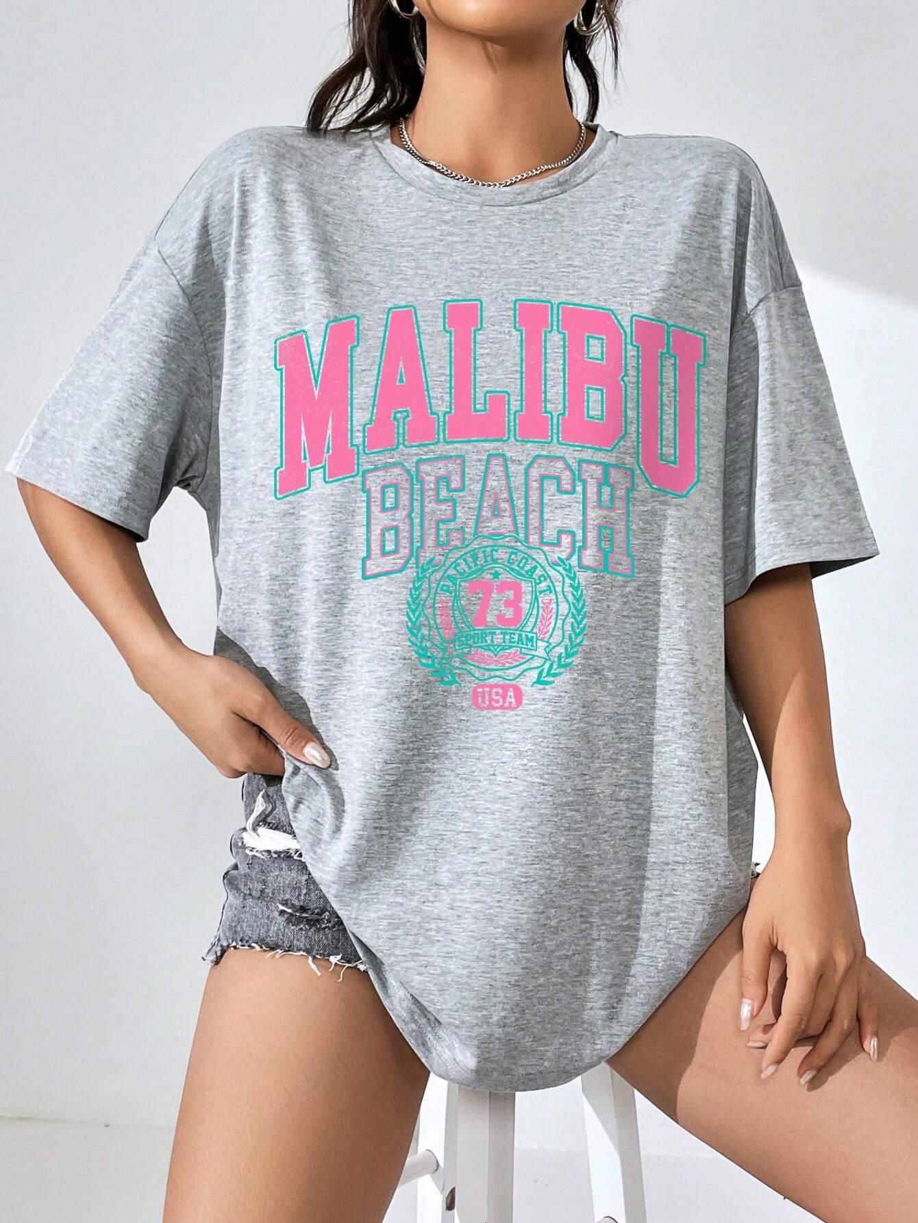 Malibu Beach Letter Print Prin - Streetwear Brand Tees review and price